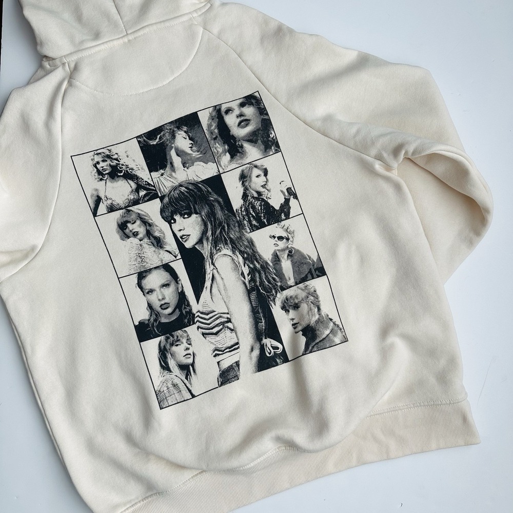 Taylor Swift Eras Tour Hoodie Sweatshirt Mens Small Ivory Oversized